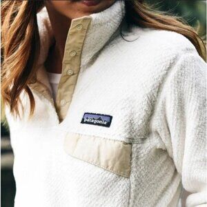 Patagonia White and Tan Teddy Jacket
